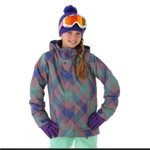 Burton Dryride Elodie Diamond Check Plaid Ski Snowboard Jacket Size XL US 18